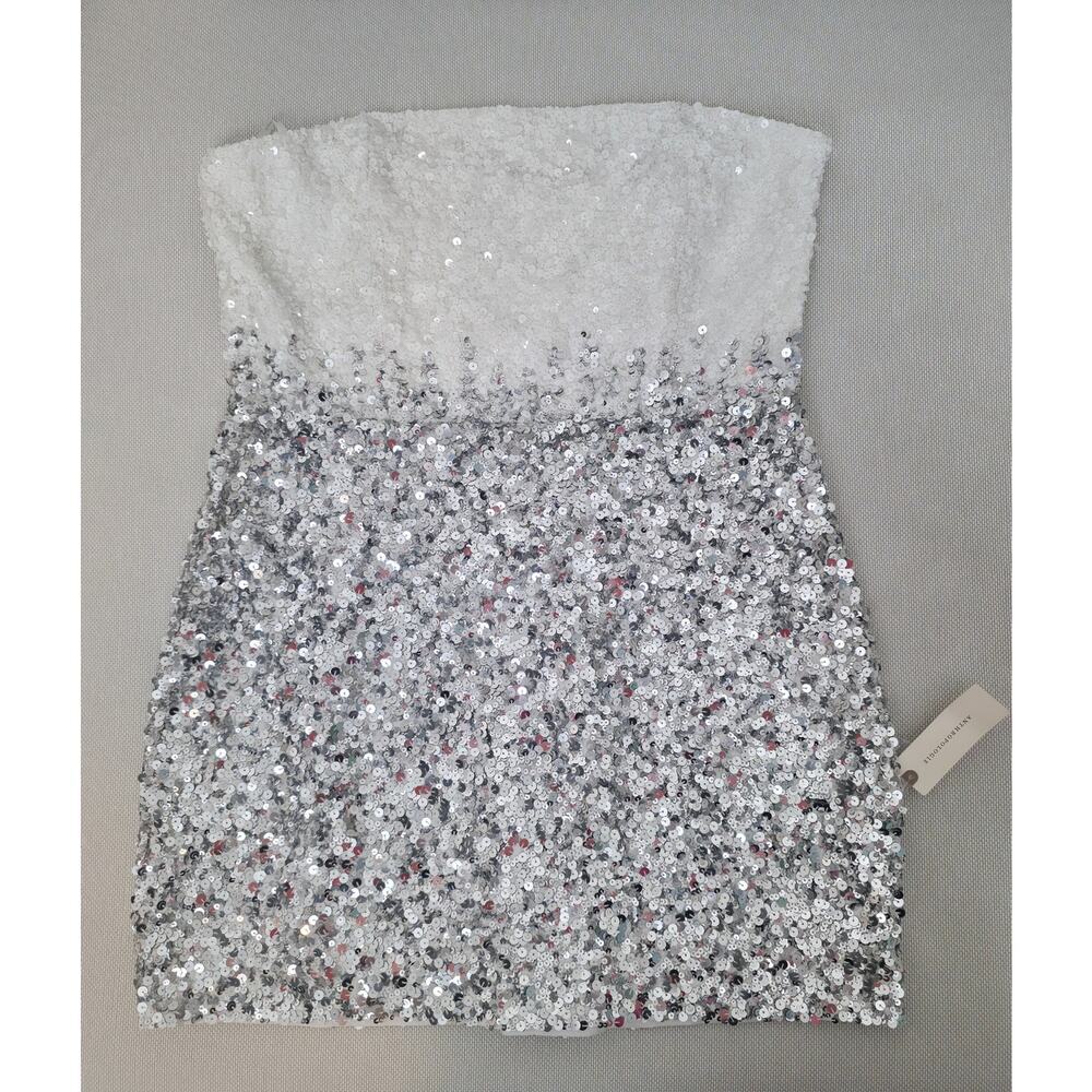 Retrofête White Silver Strapless Sequin Kameron Embellished Mini Dress Large - Picture 3 of 12